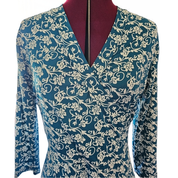 Jon & Anna Tie Back Blue Floral Stretch 3/4 Sleeve Dress - Picture 6 of 12